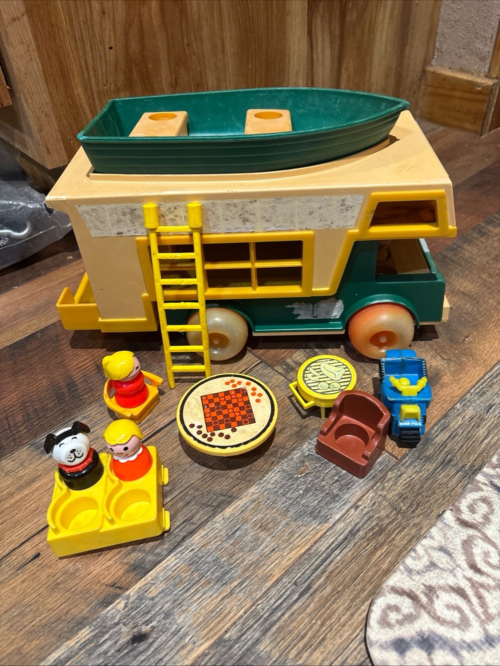 Vintage 1973 fisher price camper truck/boat set + accessories
